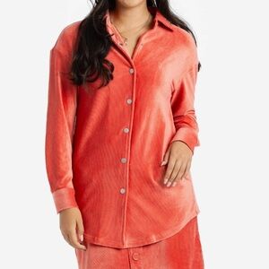 Lularoe ABIGAIL CORDUROY Snap Button Front SHACKET Coral Salmon Pink NWT